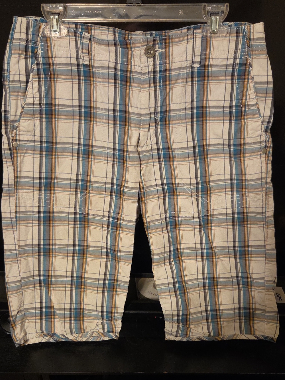 Helix Men's Plaid Flat-Front Shorts in White, Blue & Tan
